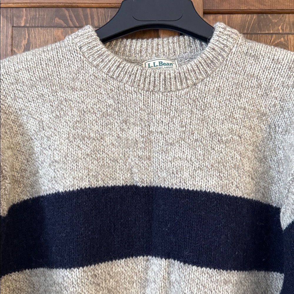 L.L. Bean True Vintage 80’s Ragg Wool Rugby Stripe Sweater Tan Navy Men’s XL - Picture 9 of 13